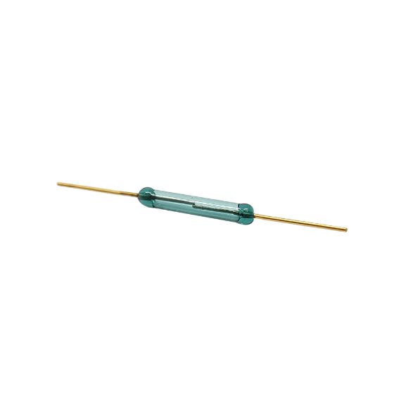 رید رله 28 میلیمتر رید سوئیچ 28mm سنسور مغناطیس شیشه ای سبز پایه طلایی 2.8 سانتی متر cm کنتاکت باز no نرمالی اپن reed relay switch