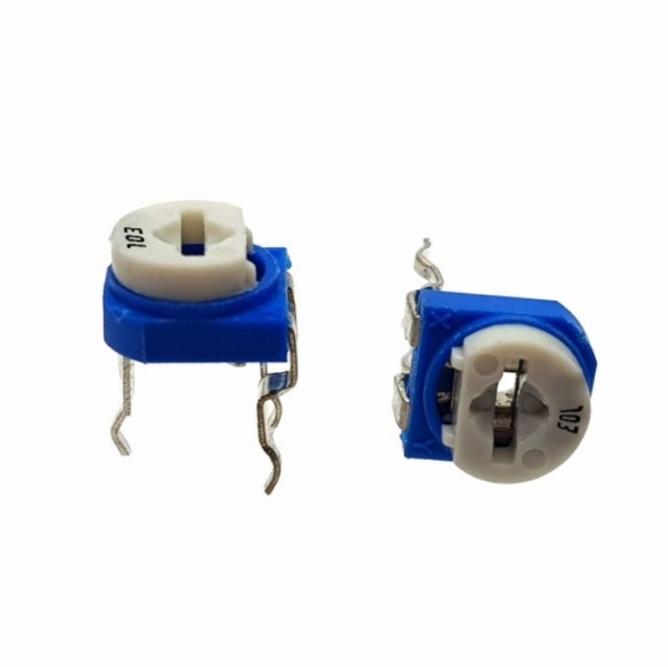 پتانسیومتر 10 کیلو اهم پلاستیکی خوابیده روبردی 103 سفید آبی ولوم ده کیلو 065 پتانسیومتر 10k پتانسیومتر تک 1 یک دور